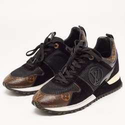 Louis Vuitton Brown/Black Suede and Monogram Canvas Run Away Sneakers Size 37.5