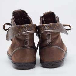 Louis Vuitton Brown Nubuck Leather and Monogram Canvas Brea Sneakers Size 39