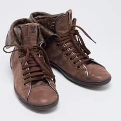 Louis Vuitton Brown Nubuck Leather and Monogram Canvas Brea Sneakers Size 39