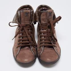 Louis Vuitton Brown Nubuck Leather and Monogram Canvas Brea Sneakers Size 39