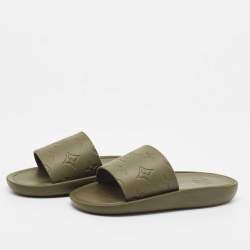 Pre Owned Louis Vuitton Green Monogram Rubber Sunbath Mules Size 36