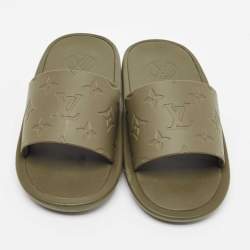 Pre Owned Louis Vuitton Green Monogram Rubber Sunbath Mules Size 36