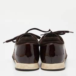 Pre Owned Louis Vuitton Brown Patent Leather and Suede Low Top Sneakers Size 37