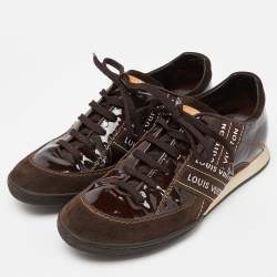 Pre Owned Louis Vuitton Brown Patent Leather and Suede Low Top Sneakers Size 37