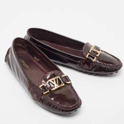 Pre Owned Louis Vuitton Burgundy Patent Oxford Loafers Size 37