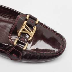 Pre Owned Louis Vuitton Burgundy Patent Oxford Loafers Size 37