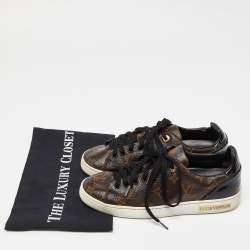 Louis Vuitton Brown/Black Monogram Canvas and Patent Leather Frontrow Sneakers Size 36