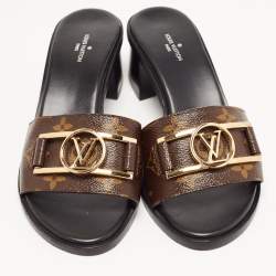 Pre Owned Louis Vuitton Brown Monogram Canvas Lock It Slide Sandals Size 37.5