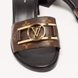 Pre Owned Louis Vuitton Brown Monogram Canvas Lock It Slide Sandals Size 37.5