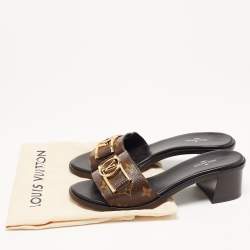 Pre Owned Louis Vuitton Brown Monogram Canvas Lock It Slide Sandals Size 37.5
