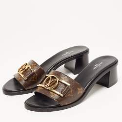 Pre Owned Louis Vuitton Brown Monogram Canvas Lock It Slide Sandals Size 37.5