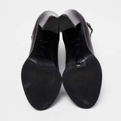Pre Owned Louis Vuitton Black Leather Buckle Detail Ankle Booties Size 38.5
