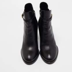 Pre Owned Louis Vuitton Black Leather Buckle Detail Ankle Booties Size 38.5