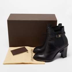 Pre Owned Louis Vuitton Black Leather Buckle Detail Ankle Booties Size 38.5