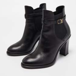 Pre Owned Louis Vuitton Black Leather Buckle Detail Ankle Booties Size 38.5