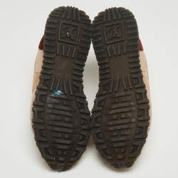 Louis Vuitton Beige/Burgundy Leather and Suede Run Away Sneakers Size 40