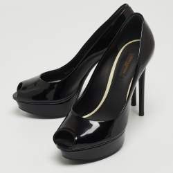 مملوكة مسبقًا Louis Vuitton Black Patent Leather Eyeline Peep Toe Pumps Size 37
