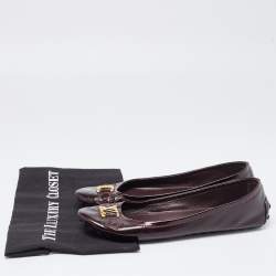 Pre Owned Louis Vuitton Burgundy Patent Leather Oxford Ballet Flats Size 39