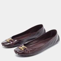 Pre Owned Louis Vuitton Burgundy Patent Leather Oxford Ballet Flats Size 39