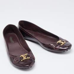 Pre Owned Louis Vuitton Burgundy Patent Leather Oxford Ballet Flats Size 39