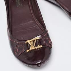 Pre Owned Louis Vuitton Burgundy Patent Leather Oxford Ballet Flats Size 39