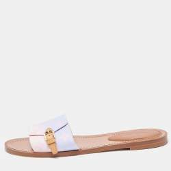Louis Vuitton Pink/Purple Canvas Flat Slides Size 38.5    