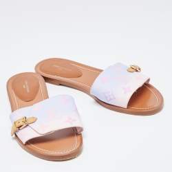 Louis Vuitton Pink/Purple Canvas Flat Slides Size 38.5    