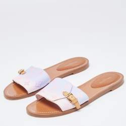 Louis Vuitton Pink/Purple Canvas Flat Slides Size 38.5    