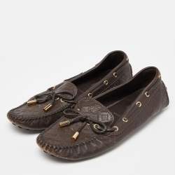 Louis Vuitton Brown Monogram Embossed Leather Gloria Loafers Size 37