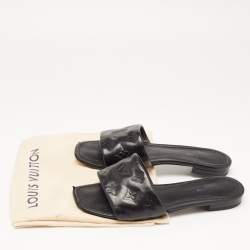 Pre Owned Louis Vuitton Black Monogram Embossed Leather Revival Flat Slides Size 37.5