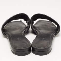 Pre Owned Louis Vuitton Black Monogram Embossed Leather Revival Flat Slides Size 37.5