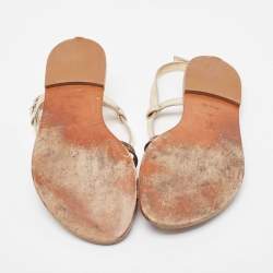 مملوكة مسبقًا Louis Vuitton Brown/Gold Foil Leather and Monogram Coated Canvas Strappy Flat Sandals Size 40