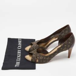 Pre Owned Louis Vuitton Brown Monogram Canvas Open Toe D'orsay Pumps Size 38.5
