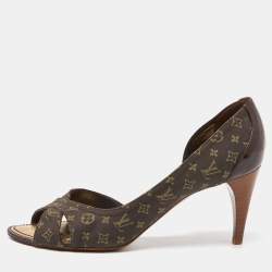 Pre Owned Louis Vuitton Brown Monogram Canvas Open Toe D'orsay Pumps Size 38.5