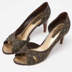 Pre Owned Louis Vuitton Brown Monogram Canvas Open Toe D'orsay Pumps Size 38.5