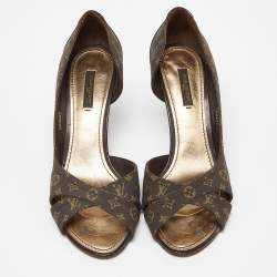 Pre Owned Louis Vuitton Brown Monogram Canvas Open Toe D'orsay Pumps Size 38.5