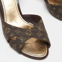 Pre Owned Louis Vuitton Brown Monogram Canvas Open Toe D'orsay Pumps Size 38.5