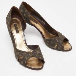 Pre Owned Louis Vuitton Brown Monogram Canvas Open Toe D'orsay Pumps Size 38.5