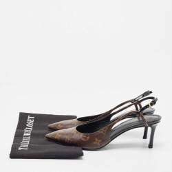 Pre Owned Louis Vuitton Brown Coated Canvas Cherie Slingback Pumps Size 38