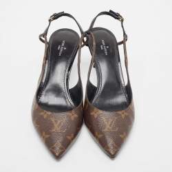 Pre Owned Louis Vuitton Brown Coated Canvas Cherie Slingback Pumps Size 38