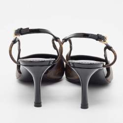 Pre Owned Louis Vuitton Brown Coated Canvas Cherie Slingback Pumps Size 38