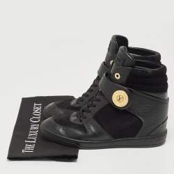Louis Vuitton Black Epi Leather and Suede High Top Sneakers Size 40
