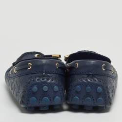 مملوكة مسبقًا Louis Vuitton Navy Blue Monogram Embossed Leather Gloria Loafers Size 38.5