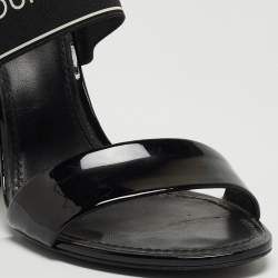Louis Vuitton Black Patent Leather and Logo Elastic Ankle Strap Sandals Size 37.5