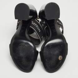 Louis Vuitton Black Patent Leather and Logo Elastic Ankle Strap Sandals Size 37.5