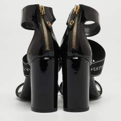 Louis Vuitton Black Patent Leather and Logo Elastic Ankle Strap Sandals Size 37.5