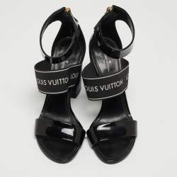 Louis Vuitton Black Patent Leather and Logo Elastic Ankle Strap Sandals Size 37.5