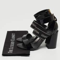Louis Vuitton Black Patent Leather and Logo Elastic Ankle Strap Sandals Size 37.5