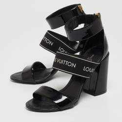 Louis Vuitton Black Patent Leather and Logo Elastic Ankle Strap Sandals Size 37.5