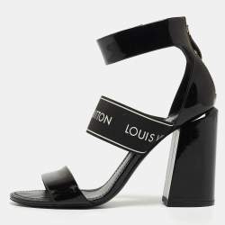Louis Vuitton Black Patent Leather and Logo Elastic Ankle Strap Sandals Size 37.5
